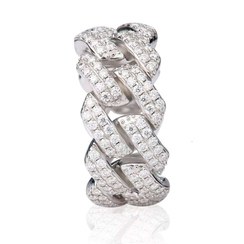 Sterling Silver Cuban Ring Tested, Equipped with VVS1 DEF Colorful Chrysolite Jewelry, Suitable for Wedding Hip-Hop Style