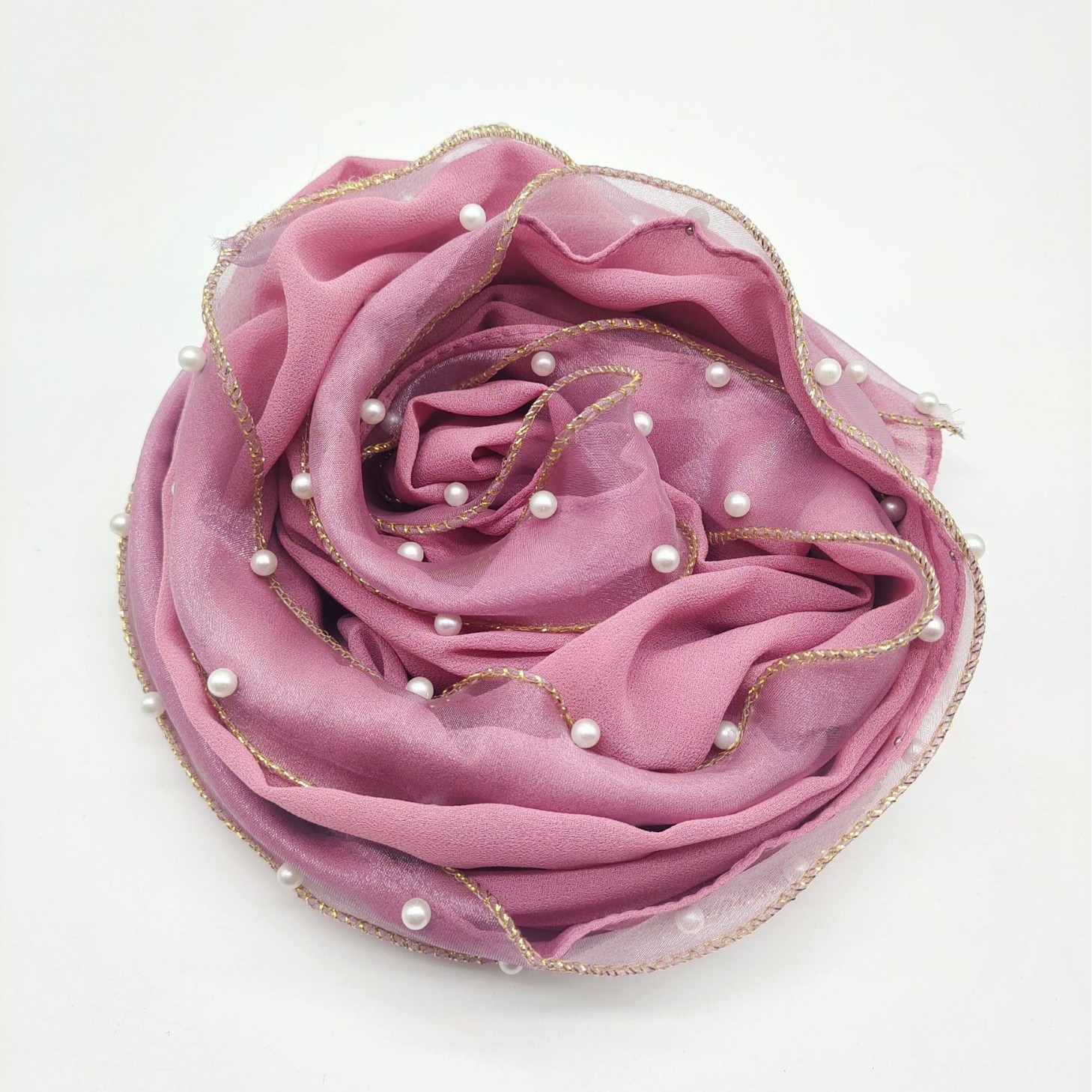 K842 New spot solid color pearl chiffon high-gloss pearl ribbon scarf headscarf scarf bubble scarf Malaysia Indonesia