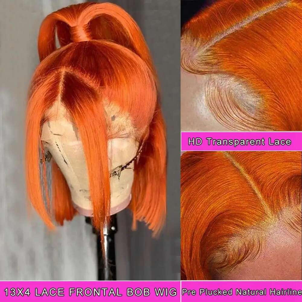 Short Highlight 4/30 350 Ginger Bob Colored Front Human Hair Wigs For Women 13x4 Bone Straight Lace Frontal Wig