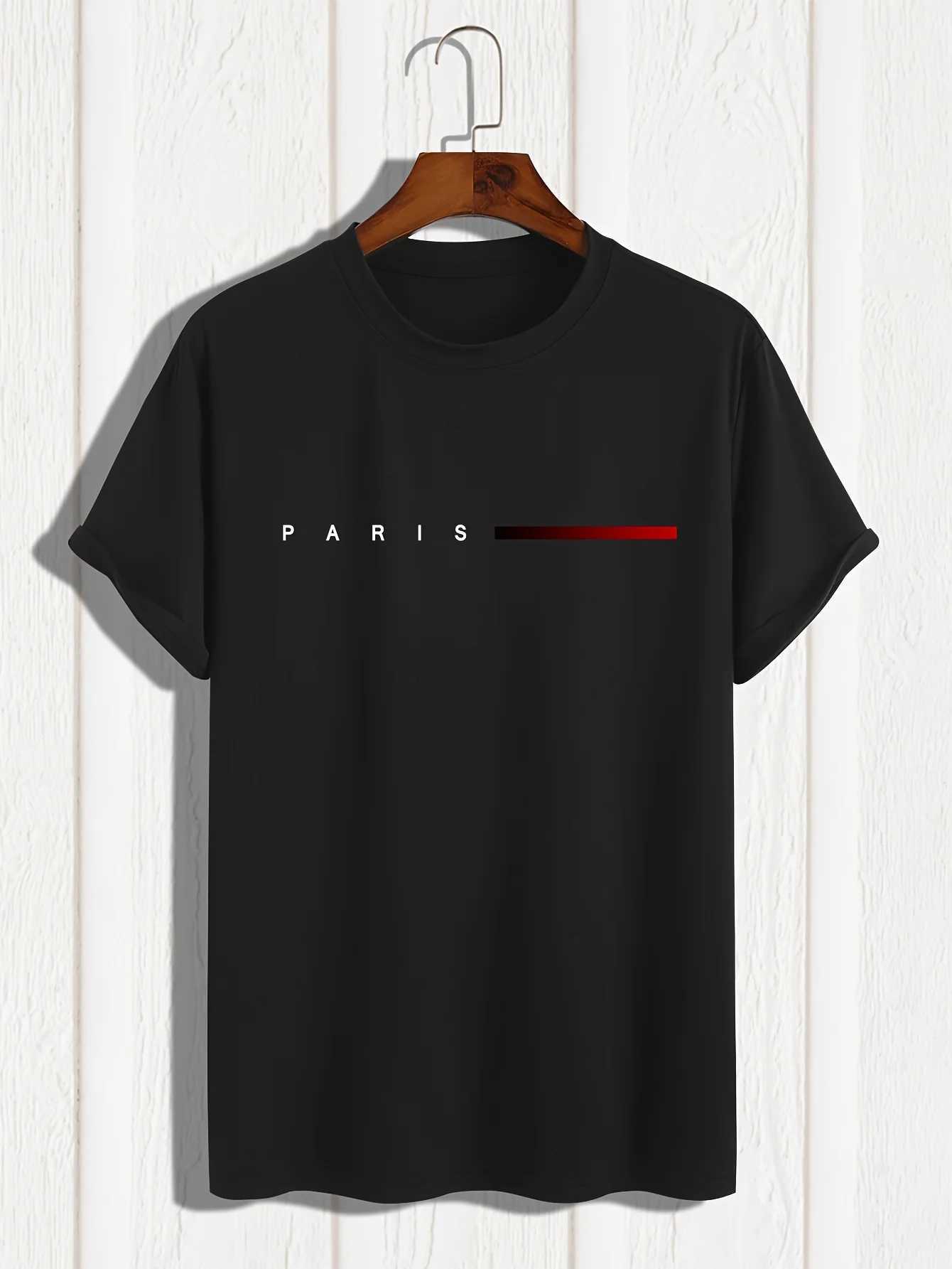 Mens 100% cotton summer loose PARIS Creative Letter print casual slim fit round neck short sleeved T-shirt top Z250527