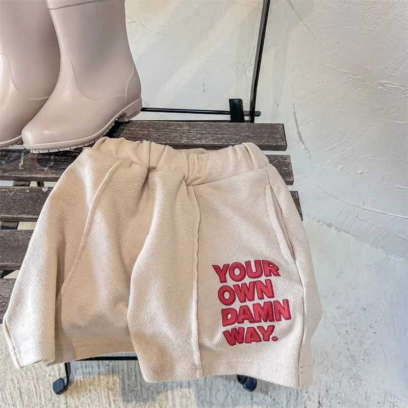 Korean Style Summer Child Shorts Washed Wide Leg Letter Print Casual Short Pants for Boys and Girls Kid Clothes B2282 250527