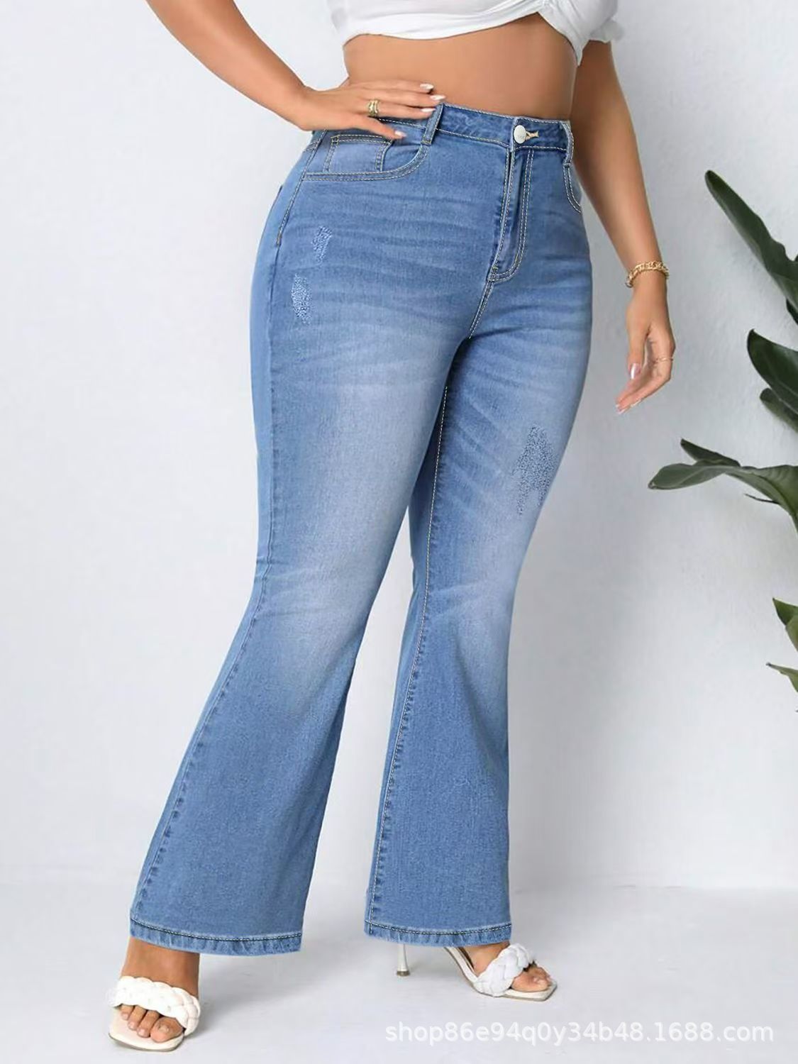 Women's Plus Size Pants New style fashion versatile slightly flared horse hoof shaped high waisted stretch denim trousers spring autumn
