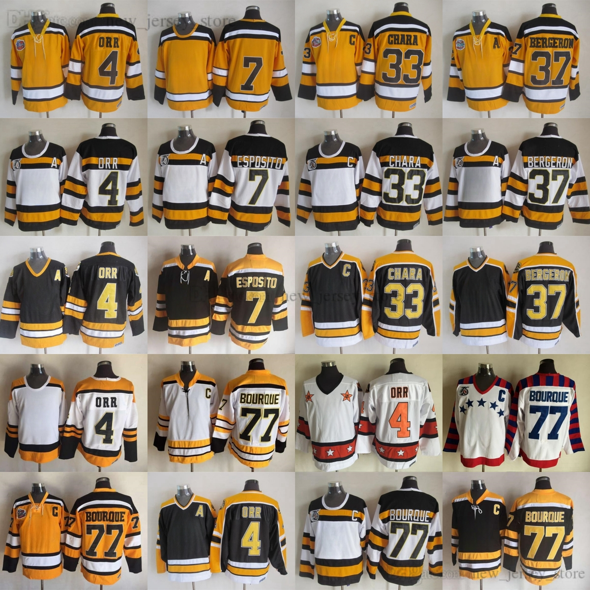 Vintage CCM Hockey 4 Bobby Orr Jersey Throwback Embroidery 77 Ray Bourque 33 Zdeno Chara 37 Patrice Bergeron 7 Phil Esposito Jerseys Ice Sport Classic Retro