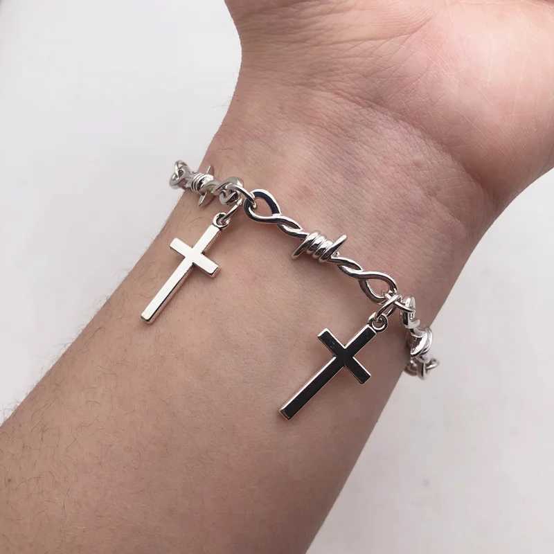 Small Wire Brambles Iron Unisex Choker Bracelet Women Hip-hop Gothic Punk Cross Barbed Wire Little Thorns Bracelet Choker Gifts W250526