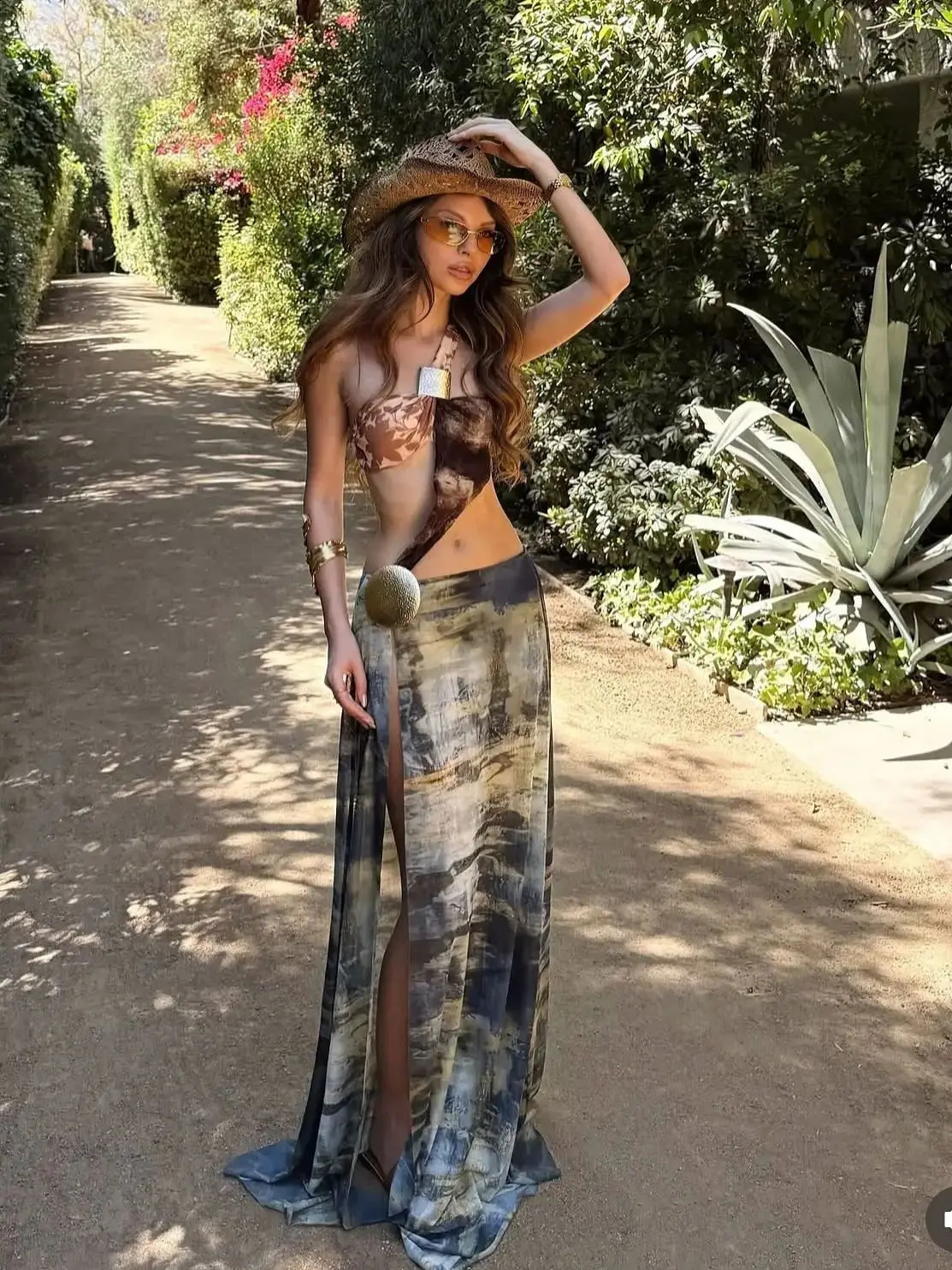 Sexy Cut Out Print Dress Skirt One Shoulder Dress Women Halter Beach Vacation Casual Female Bathing Suit Summer 250526