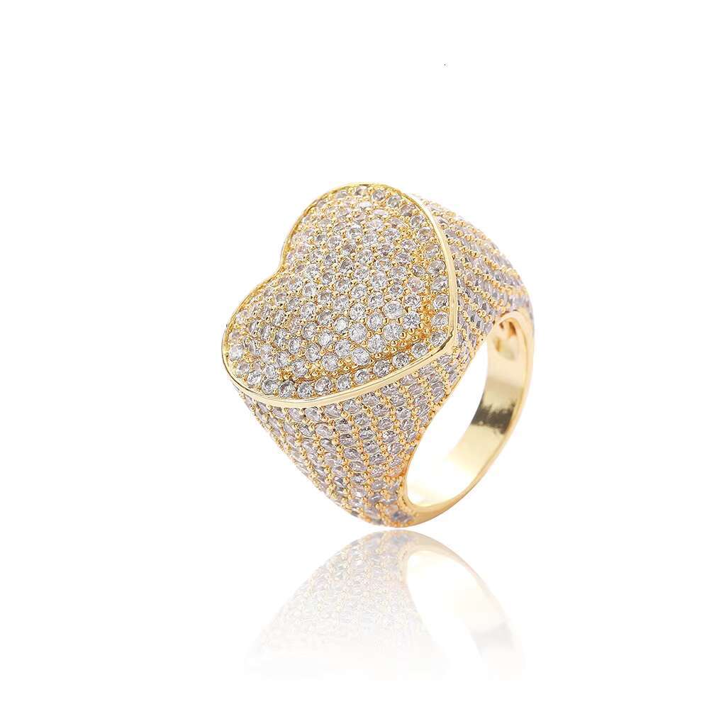 Custom Wholesale 925 Sterling Silver Jewelry Hip-hop New Copper Moissanite Heart-shaped Ring