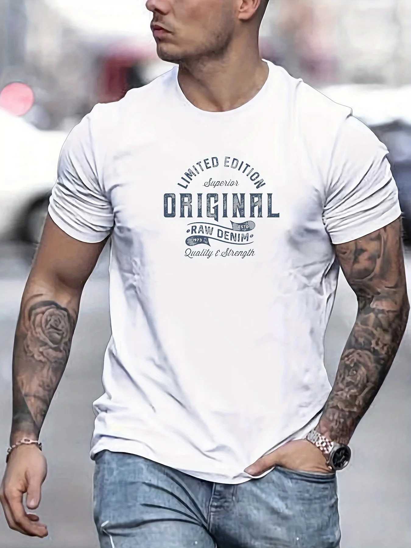 Mens Short Sleeve T-shirt Letter Print Round Neck Breathable Streetwear Oversized Tee Casual Fashion Clothing Z250527