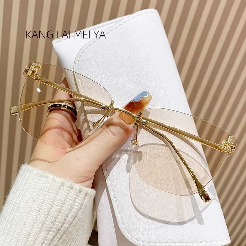 Cross-border European and American frameless square sunglasses for women fashionable cut edge large frame glasses Z250527
