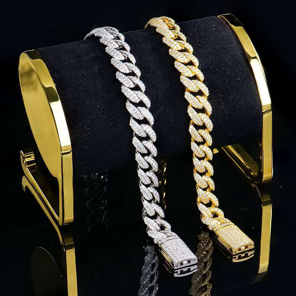 Sier VVS Moissanite Chain Iced Out Hip Hop Cuban Bracelet Jewelry Bangle with GRA Certificate