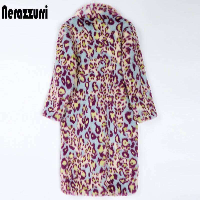Nerazzurri Multicolor Long Colorful Leopard Print Faux Fur Coat Women Warm Thick Womens Fashions Winter Clothes 2022 5xl 6xl 7xl