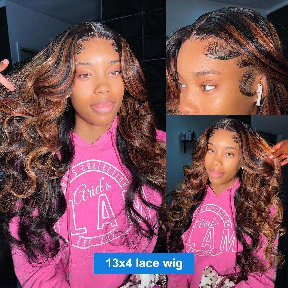 1B/30 Body Wave Highlight Human 30 Inch 13x4 HD Lace Frontal 200 Density Natural Brazilian Hair Wig For Black Women