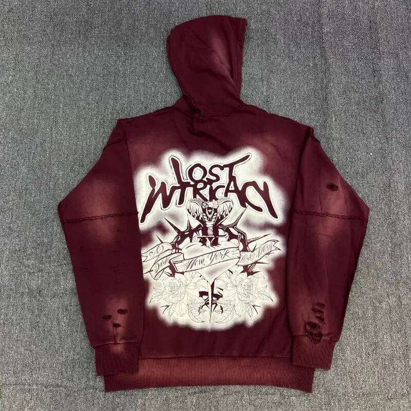 Dia Decorated Zip Hoodie Lost Intricacy New Washed Distressed Loose Sweatshirt Unisex Casual Streetwear Style