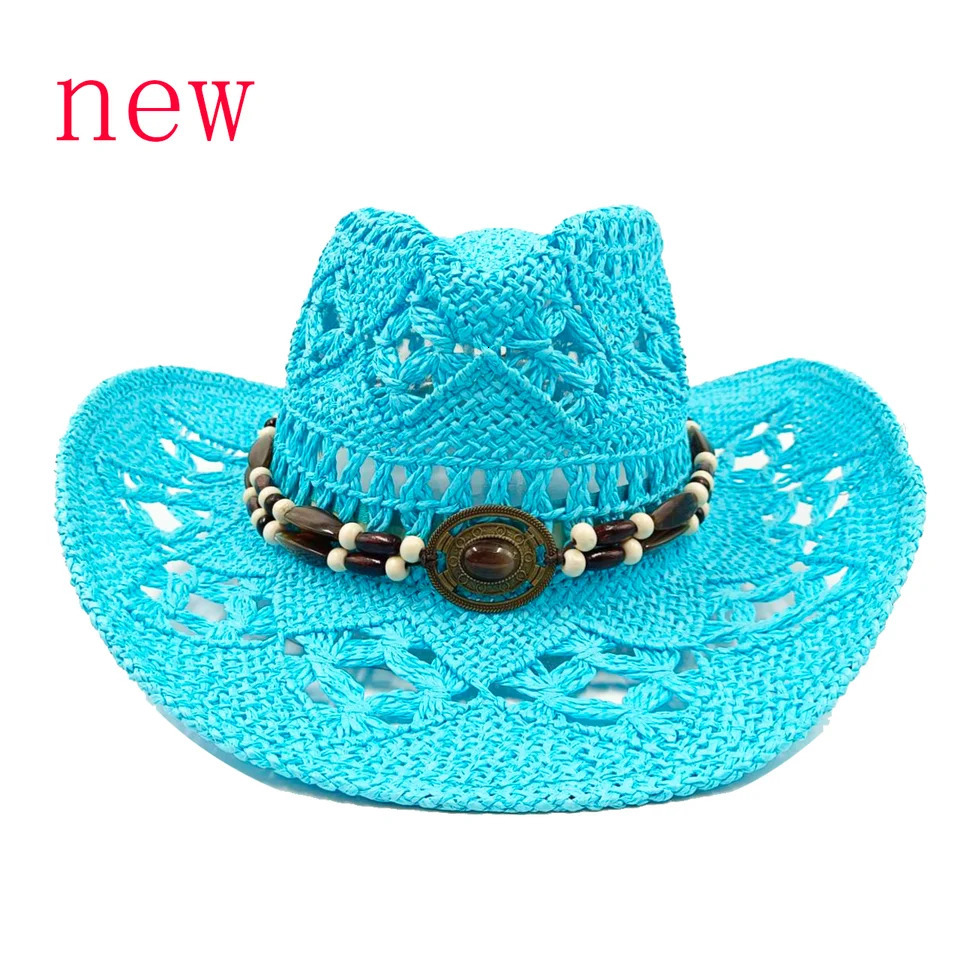 Cowboy hat Lake blue fashion hollow travel beach hat men and women solid color western Cowboy hat chapau homme 250526