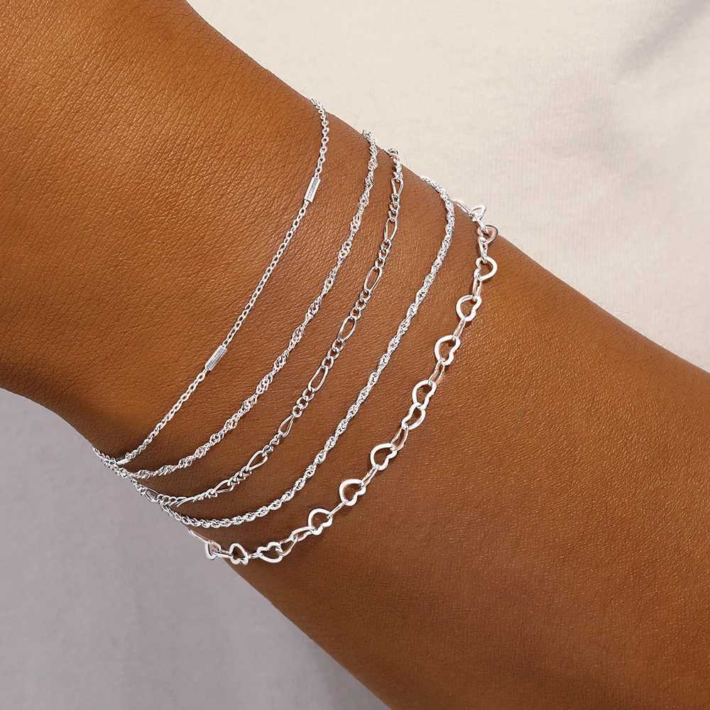 BOAKO 925 Sterling Silver Simple Bracelets For Women Girl Multi Type Heart-shaped Chain Twine Chain Water Wave Chain Fine Bangle W250526