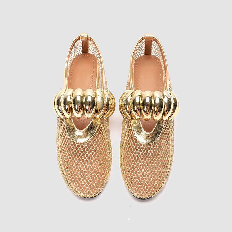 2025 Metal Buckle Elastic Mesh Ballet Flat Slip-On Large Size Mary Jane Women Shoes