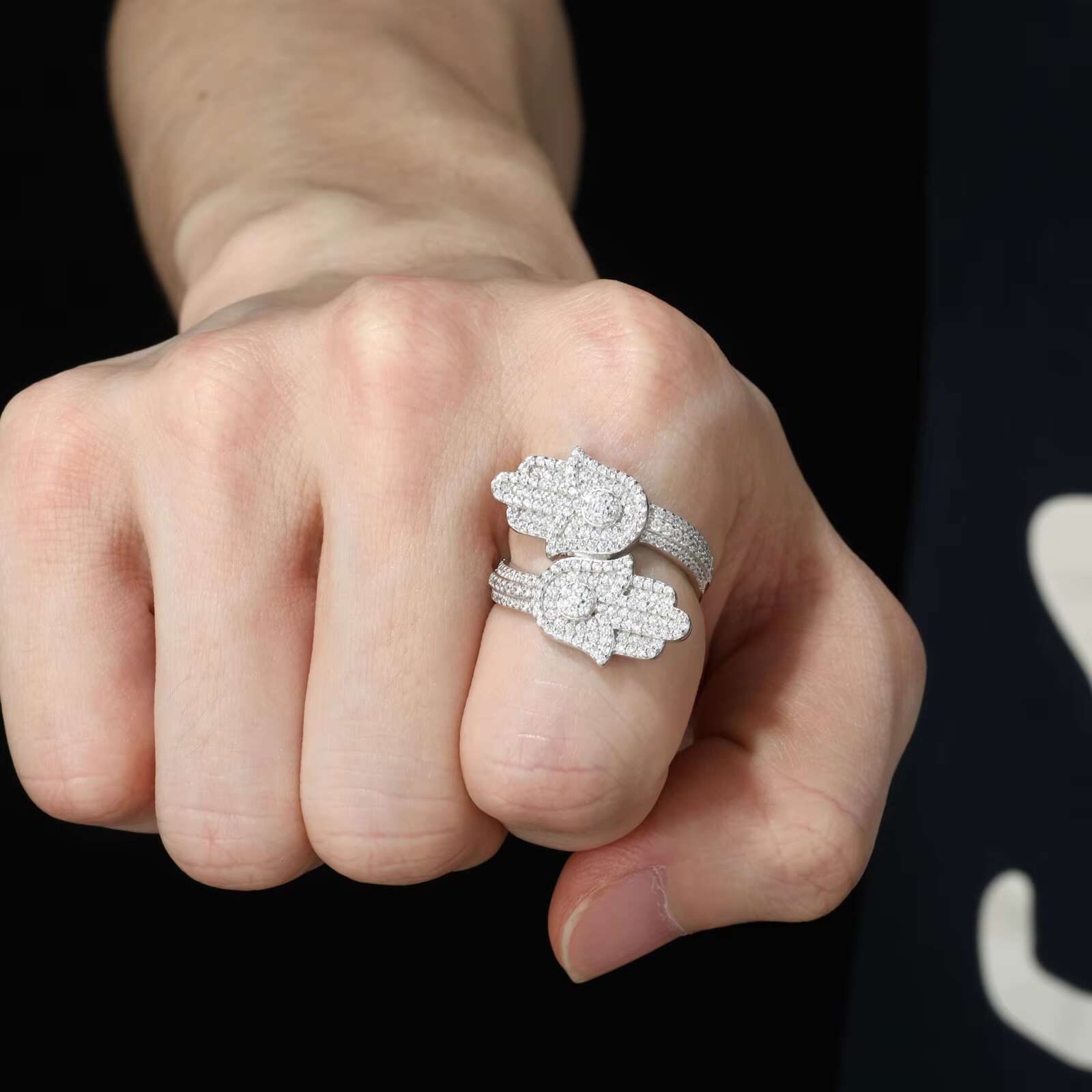Fashion Mens Jewelry Gift Hip Hop 925 Sterling Silver VVS Mossanite Diamond Iced Out Hamsa Hand Ring With Certificate