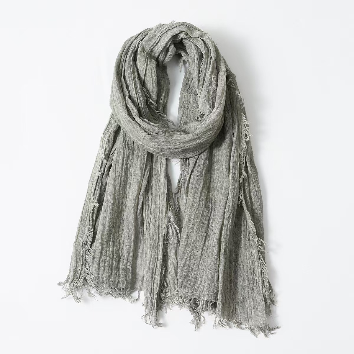 T820 solid color dirty dyed distressed scarf simple four-sided tassel bubble warm scarf