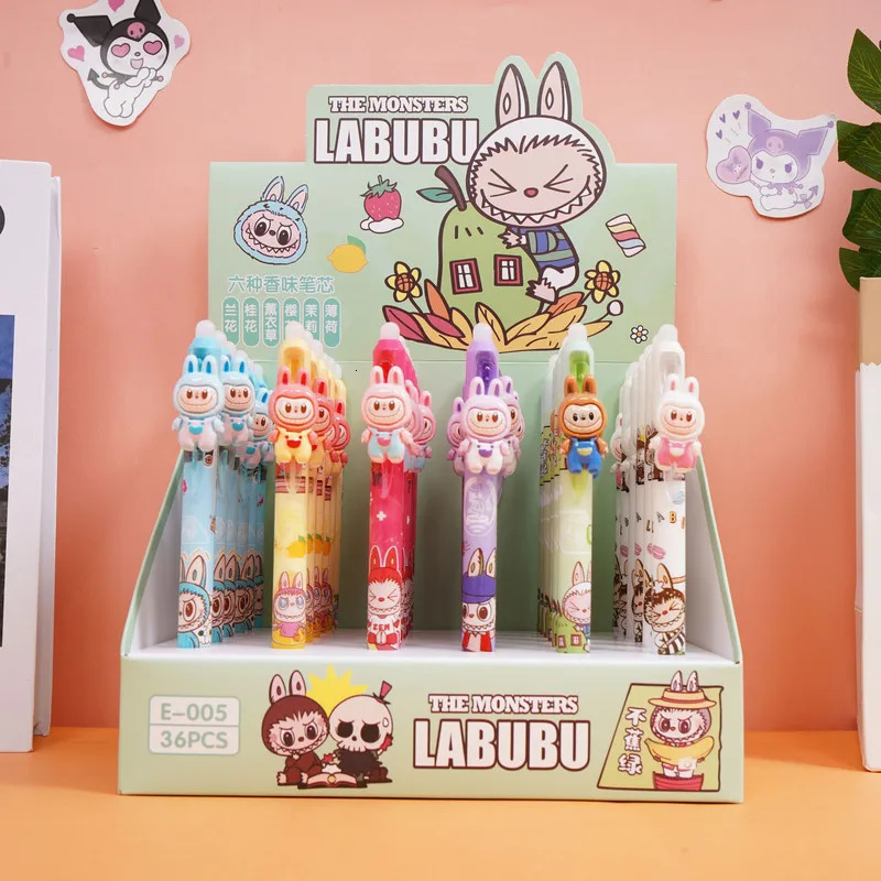 wholesale 36pcs Labubu Erasable Gel Pens Student Writing Neutral Office Signature Ball Pen School Supplies Wholesale Stationery 250519