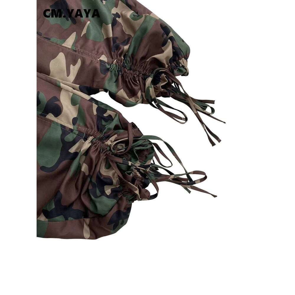 Women Streetwear Drawstring Fashion Pants 2024 Autumn Winter Camouflage Print Loose Safari Cargo Harem Hip Hop Trousers