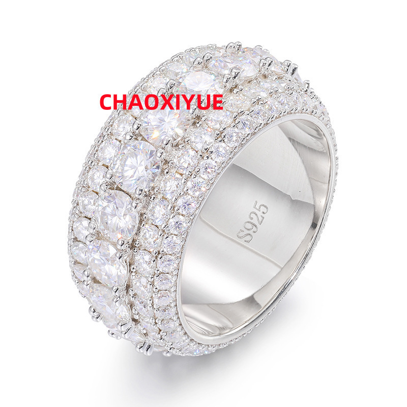 Hip Hop Jewelry 925 Sterling Silver Pave VVS Moissanite Diamond Multi Layer Iced Out Wedding Ring for Men Finger Ring