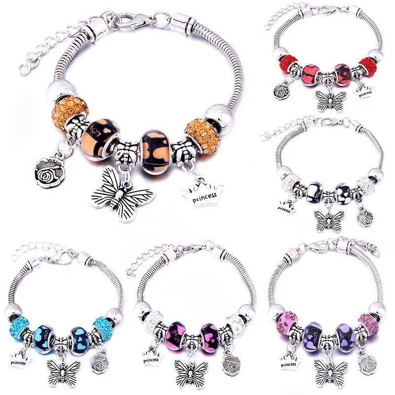 New Hot Charm Bangle Lobster Buckle Snake Chain Beaded Bangles For Women Summer Romantic Gift Fashion Butterfly Bracelet Jewelry W250526