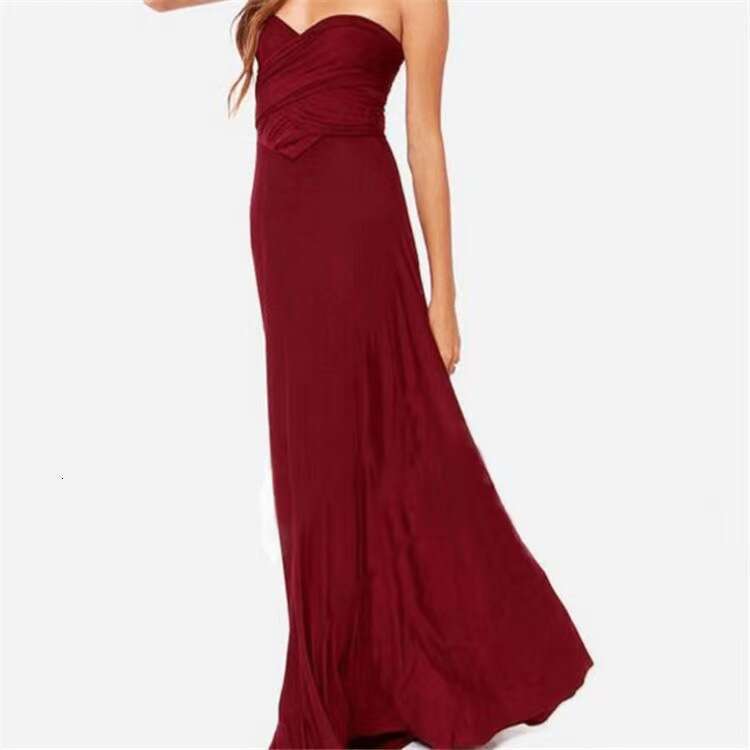 Solid Color Versatile Sexy Tie Red Long Gown Bridesmaid Dress