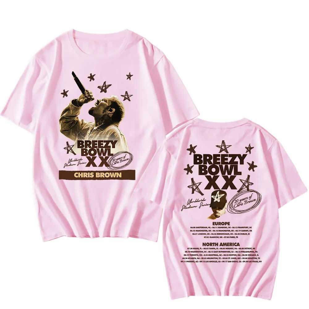 BREEZY BOWL XX PREGAME S/S TEE Chris Brown Graphic T-shirt Summer Short Sleeve Cotton Tshirt Men Women Clothes Unisex Streetwear Z250527