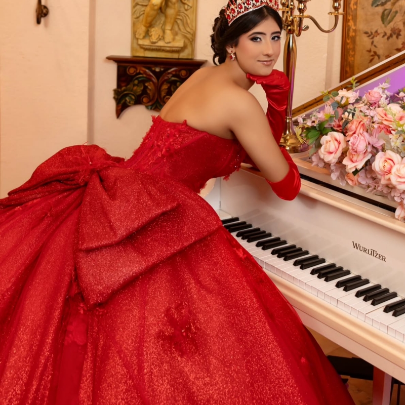 Red Shiny Quinceanera Dresses Ball Gown Off The Shoulder Applique Lace Beading Bow Tull Party Birthday Sweet 16 Dress Vestidos 15 Anos