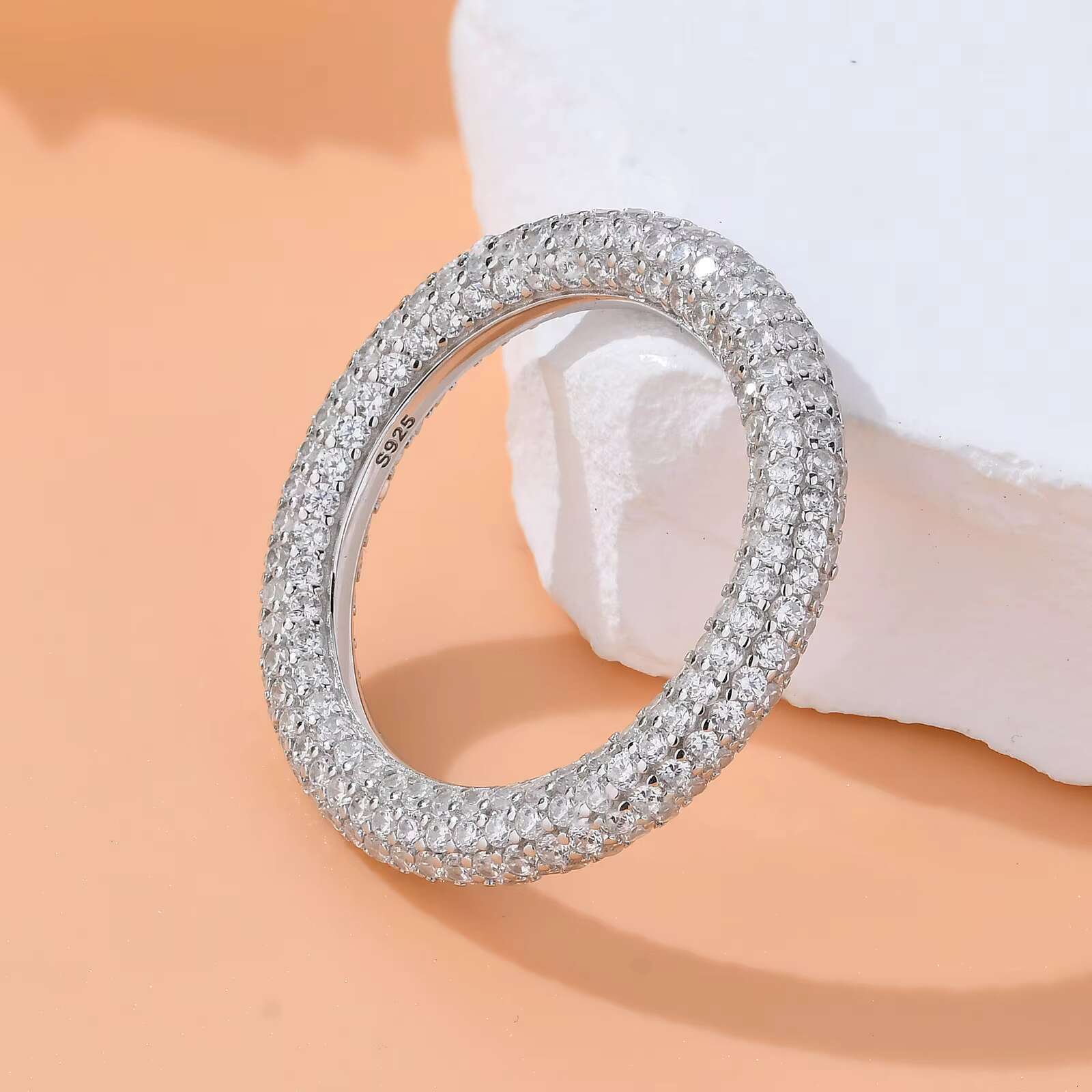 Factory Wholesale Hip Hop Style Custom 925 Sterling Silver Full Iced Moissanite Rhodium Gold Plated Moissanite Rings for Women