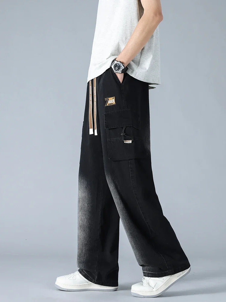 Summer mens jeans with flip pockets thin and lightweight denim work pants large size wide leg loose straight 250520Z