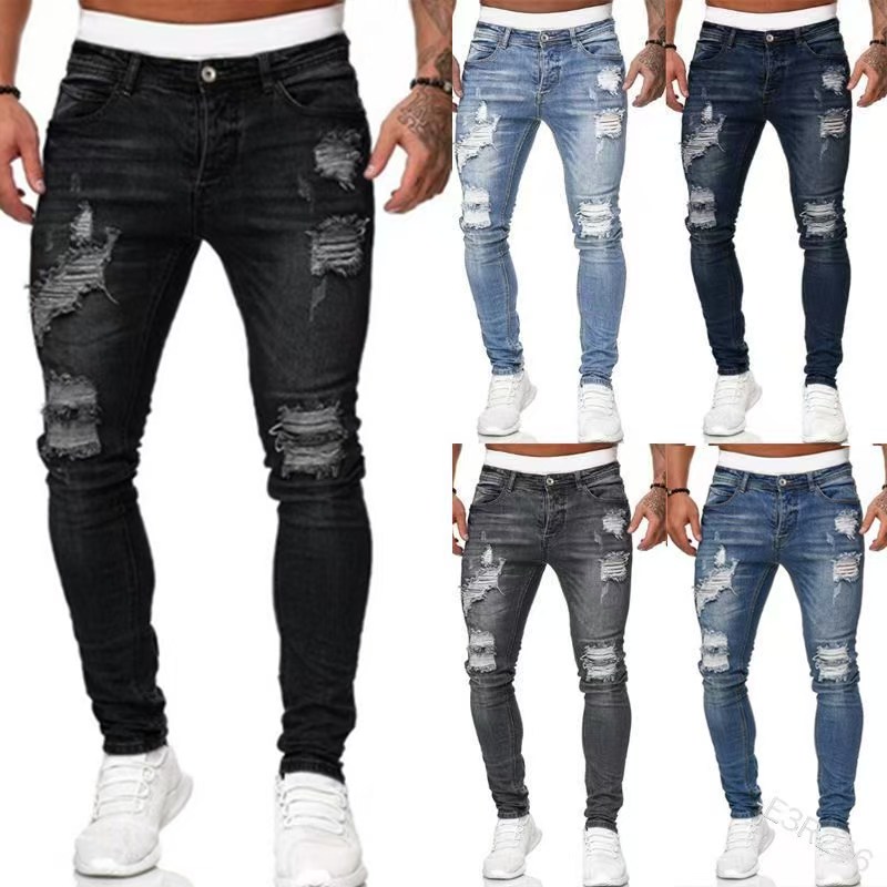 Mens jeans men denim trendy ripped slim fit jeans for men mens tapered jeans