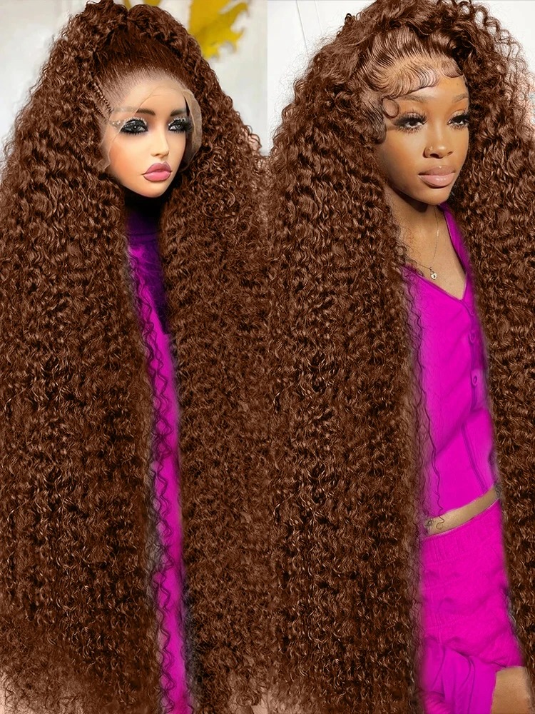 Brown Curly Lace Front Wigs Human Hair Pre Plucked Deep Wave HD Transparent Lace Frontal Wig Brazilian Glueless Wigs synthetic lace front wigs