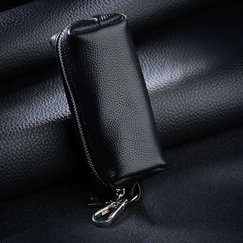 Genuine Holder - Unisex Car/House Key Organizer Pouch with Long Keychain, Cow Split Leather Wallet Case