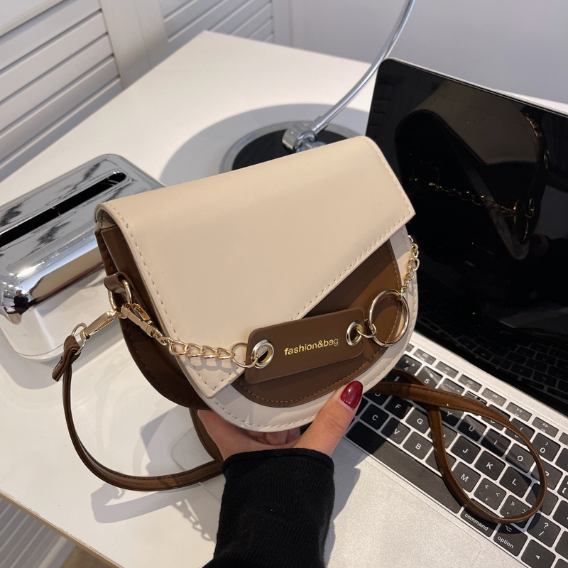 Brand High Quality Style Single Shoulder Chain Crossbody Fashion Small and Autumn Color-Block Texture Fresh Trendy Women's Bag Free Delivery Desi