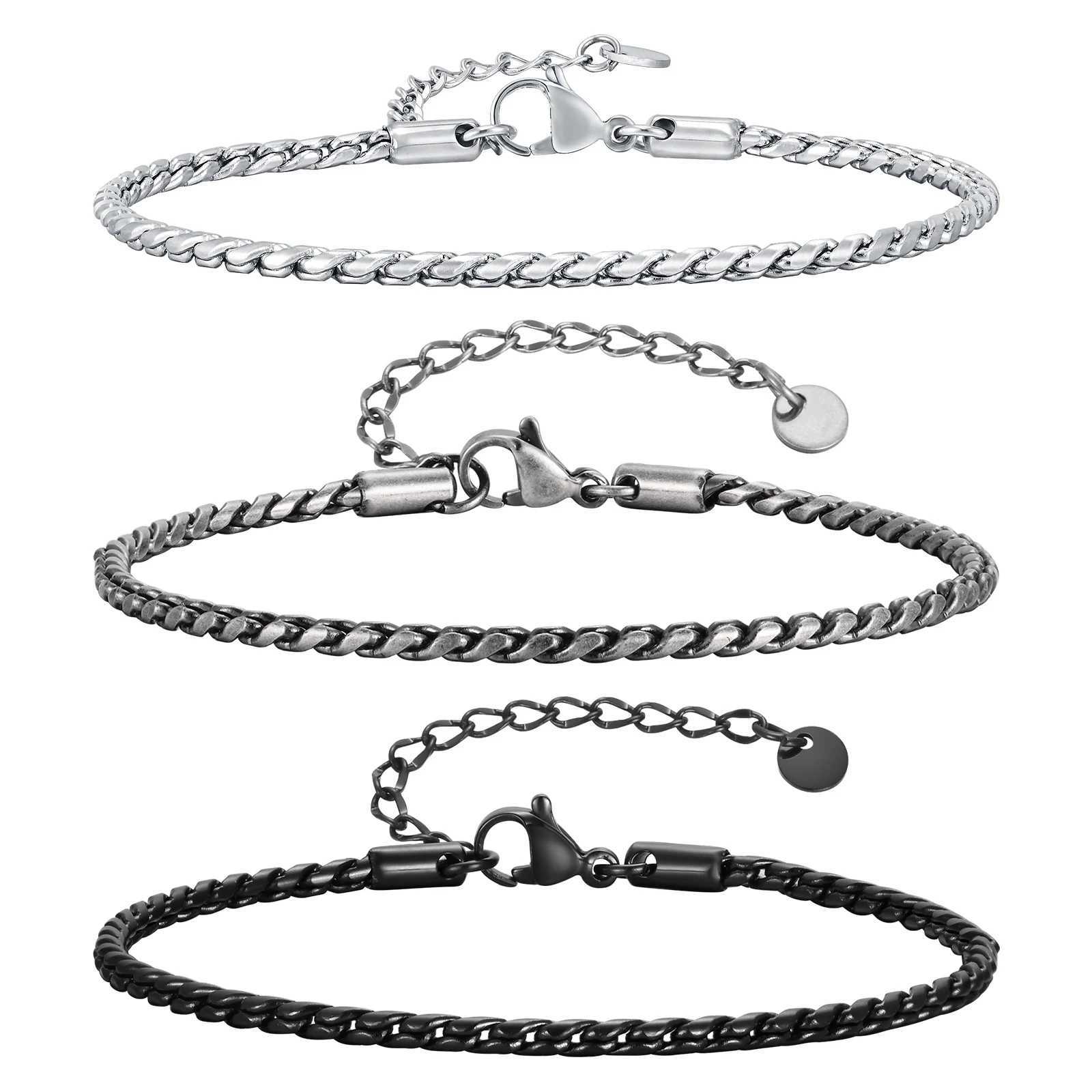 Thin Men Snake Link Chain Bracelets Punk Twisted Stainless Steel Glossy Chain Bracelet Classic Adjustable Jewelry W250526