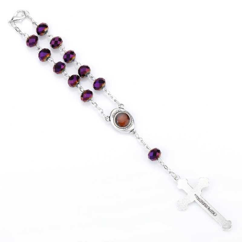 QIGO Blue Crystal Rosary Bracelet Cross Women Catholic Jewelry Gifts W250526