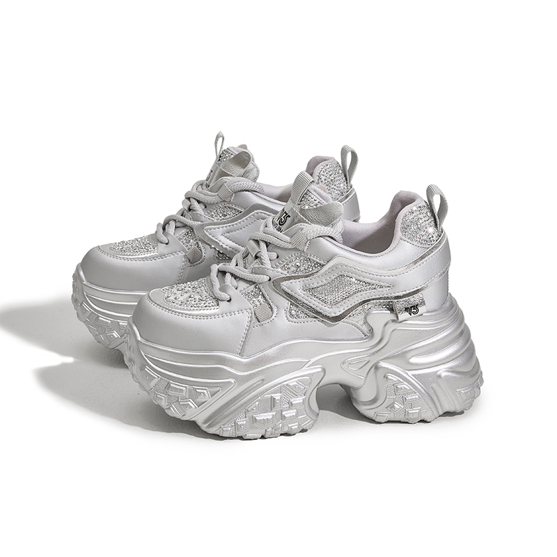 Designer Thick-Soled Dad Shoes for Women New Spring 2025 Water Diamond Fashion Insole Height-Increasing Women's Shoes Versatile Sports and Casual