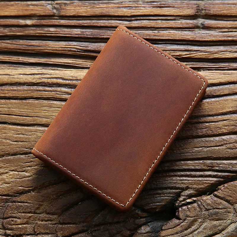 100% Genuine Leather Holder For Men Male Vintage Crazy Horse Handmade Short Business ID Case Small Slim Wallet Purse Z250527