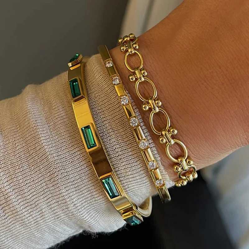 Ins Style Stainless Steel Bracelet Jewelry Inlaid Cubic Zircon Bracelet Bangles for Women Waterproof Trendy Christmas Gift W250526