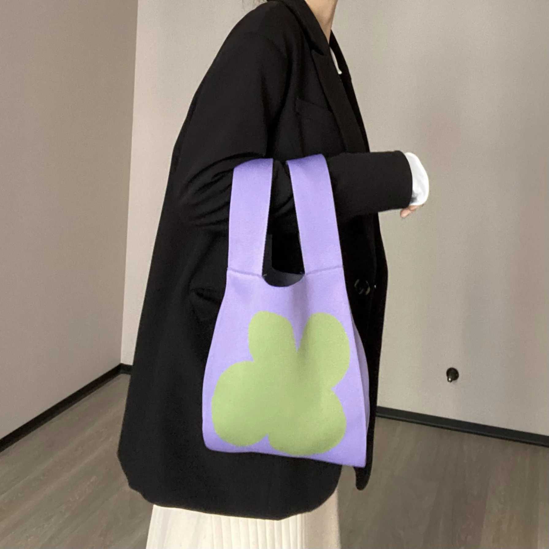 Korean Flower Knitted Bag WomenS Shoulder Bag Fashion Hollow Out Tote Ladies Female Woven Shopper Purse Lady Handbag 2023 W250527