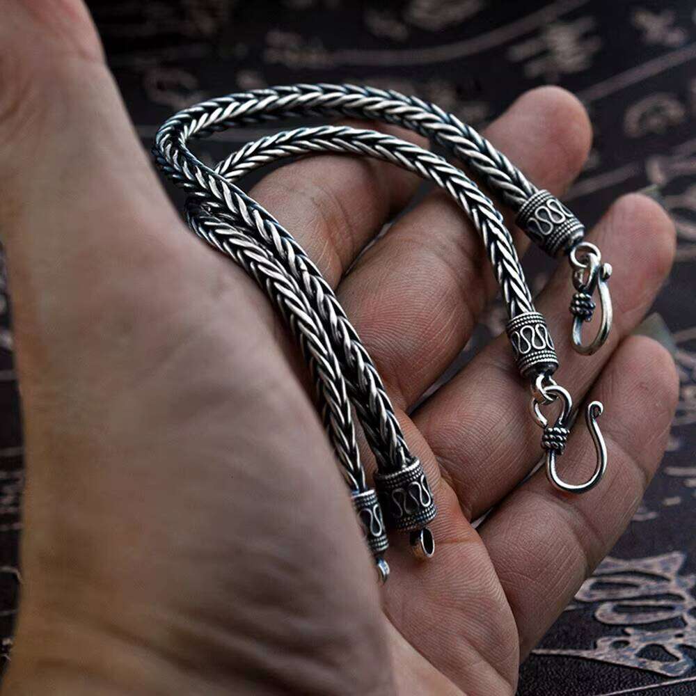 Real Pure Sterling Sier Jewelry Mens Vintage Handmade Braided Chain Bracelet