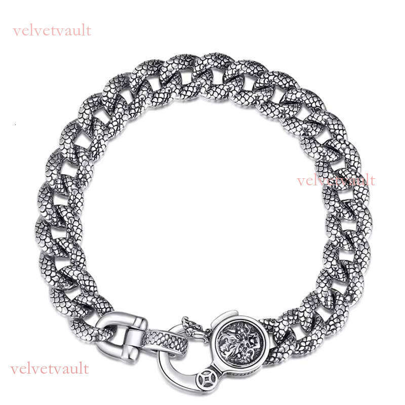8mm S Sterling Sier Vintage Cuban Fashion Dragon Pattern Lucky Bracelet Jewelry Gift