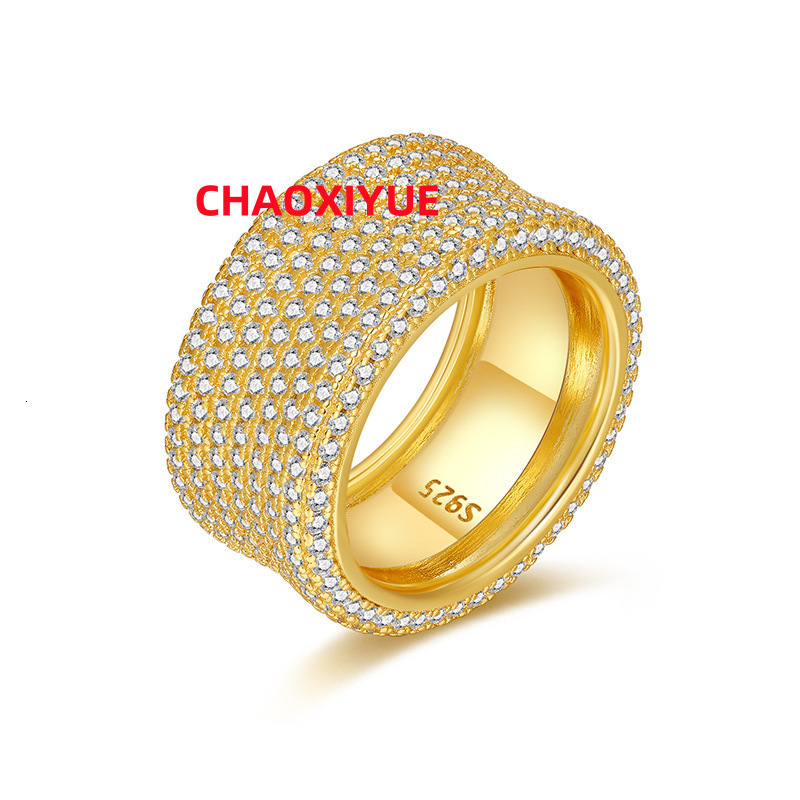 Hip Hop Jewelry Light Luxury 925 Sterling Silver Full Iced Out Vvs 1.2mm Moissanite Diamond Ring for Women Men