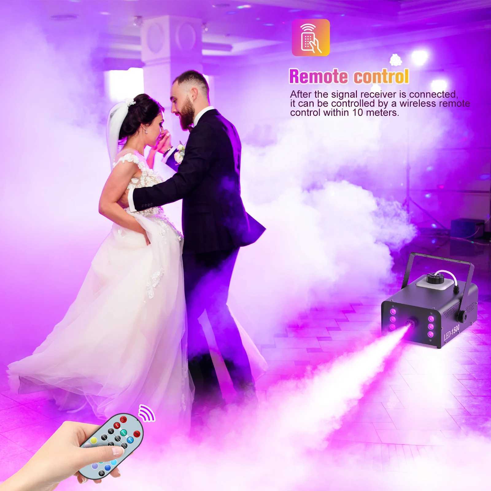 UKing 1500W Smoke Machine RGB 6 LED Fog Machine with Remote Control DJ Disco Nightclub Stage Effect Wedding Fogger Machine XJ250527