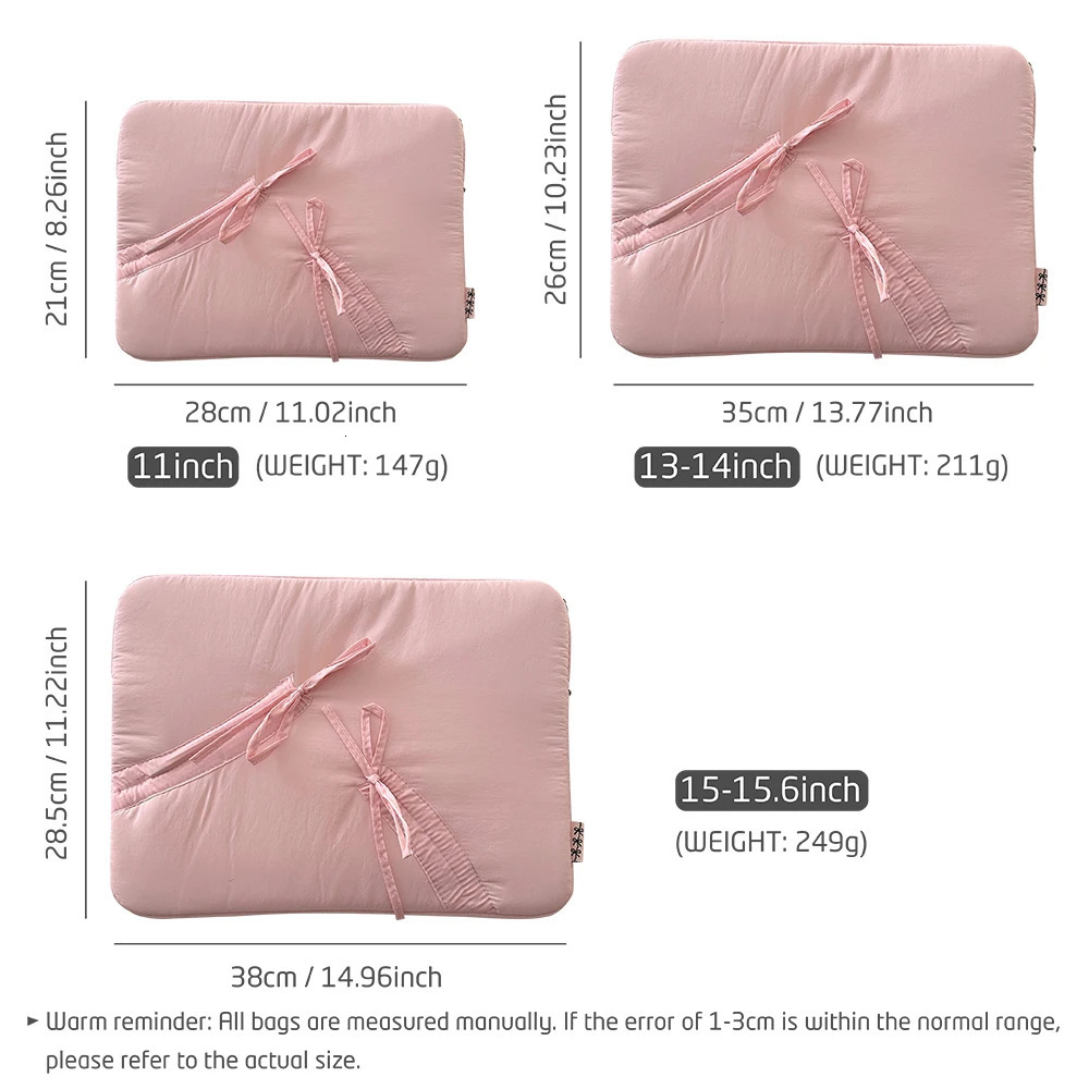 Cute Bow Laptop SLeeve Fluffy Padded Case For MACbook 13.3 13.6 14 15 15.6 16 Ipad 9-11 Inch Tablet Pouch 250526