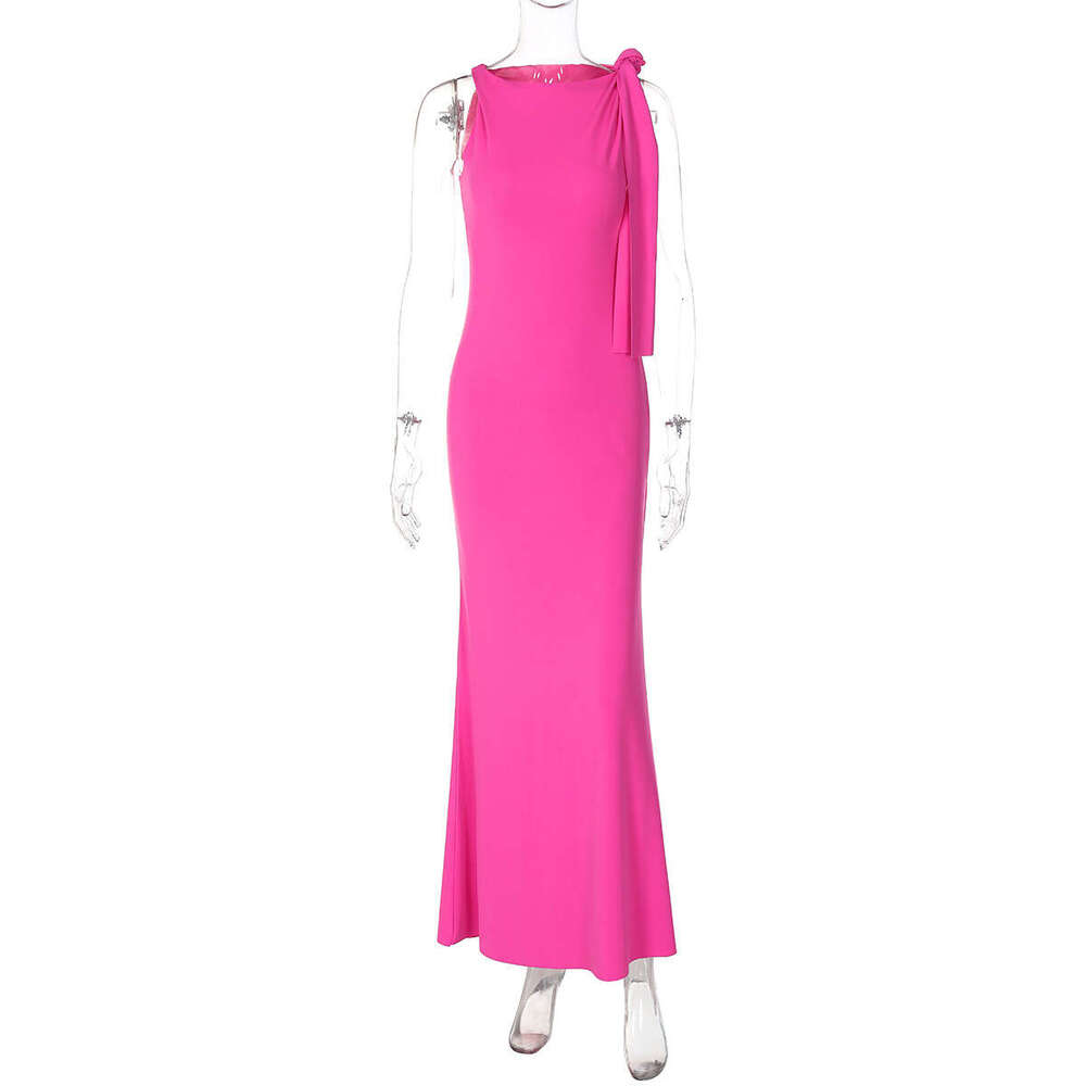 Hot Selling Women's Fashion 2025 Summer New Fashionable Elegant One-Shoulder Ribbon Solid Color Dress