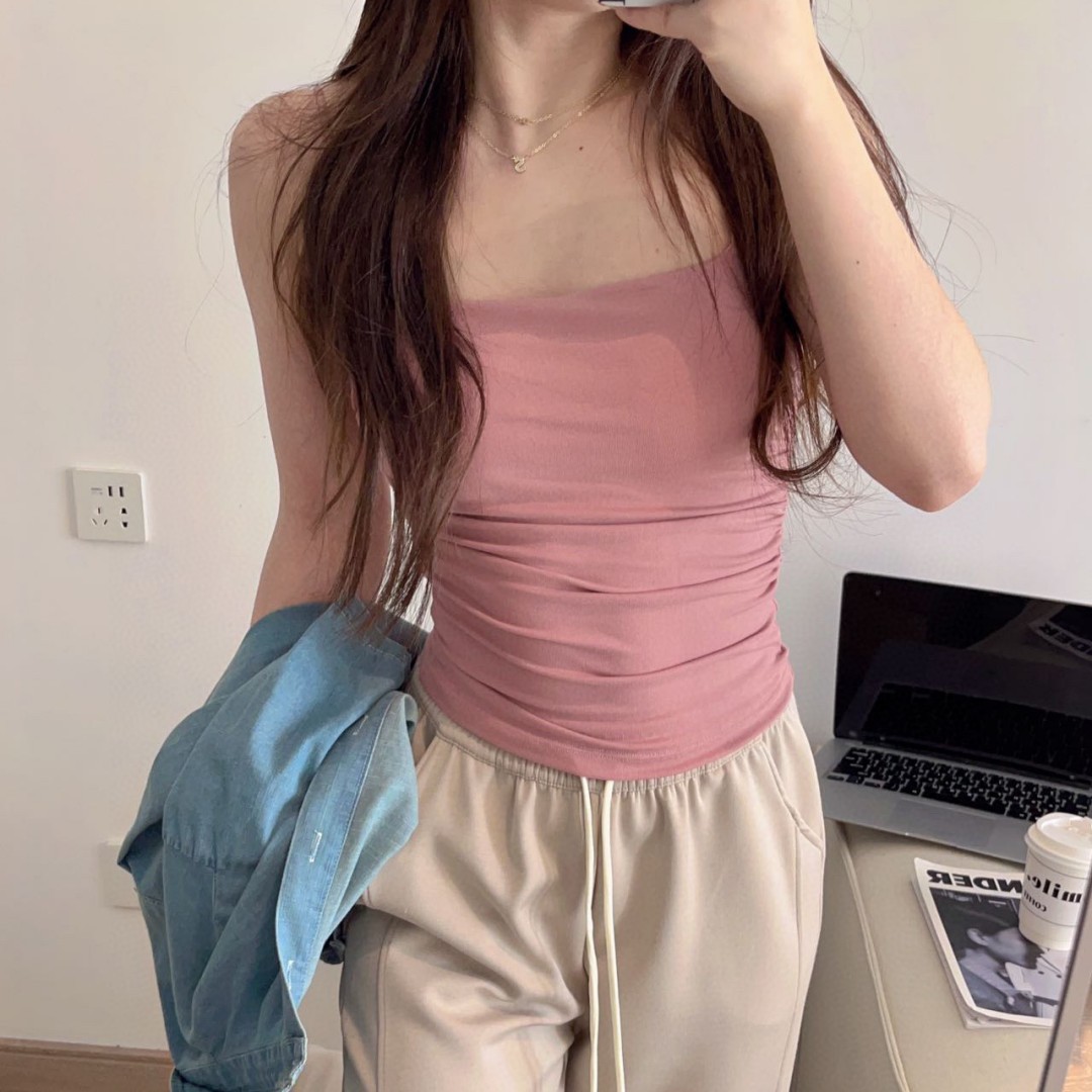 GC130 New style breast pad integrated tube top pleated slim vest outer wear female bottoming