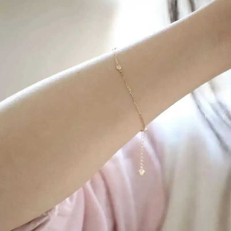 GOLDtutu 14K Real Solid Gold Crystal Charm Bracelet Minimal Simple Style Minimalist Jewelry kj181 W250526