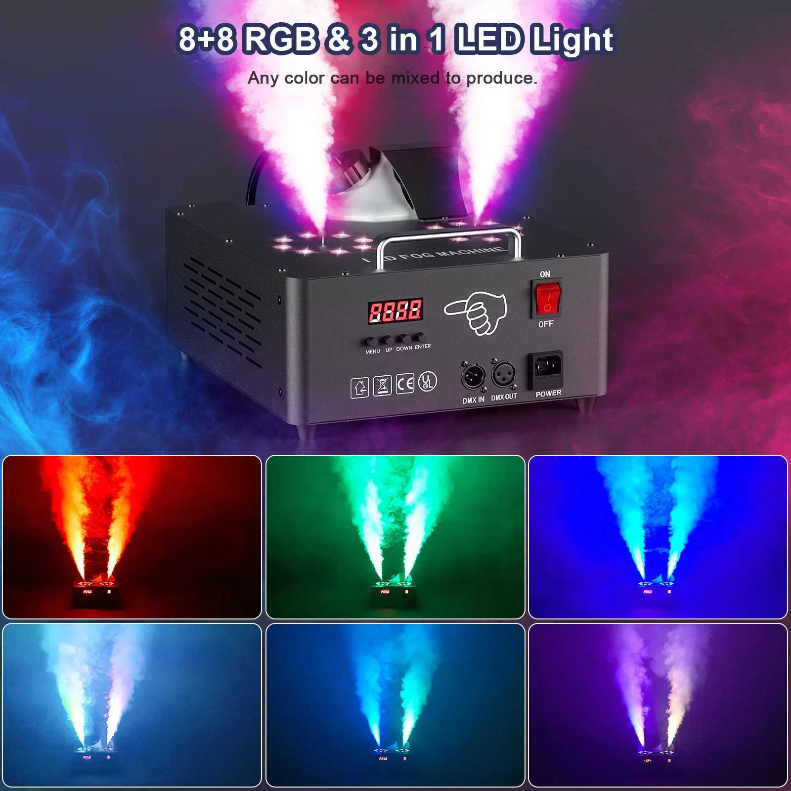 UKing 2000W Double-tube Adjustable Fog Machine DMX512 13CH Smoke Machine 8+8 RGB 3 in 1 LED Colorful DJ Wedding Stage Spray XJ250527