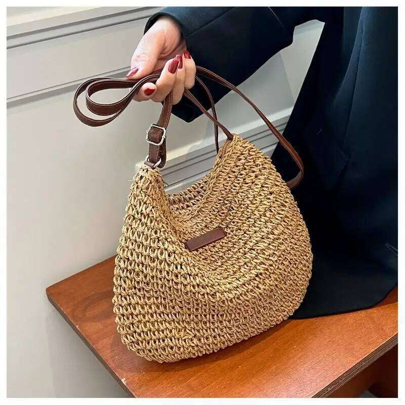 New 2025 Ladies Fashion Summer Straw Crossbody Bag Woven Shoulder Handbag Beach Holiday Shopping Messenger Purse For Women